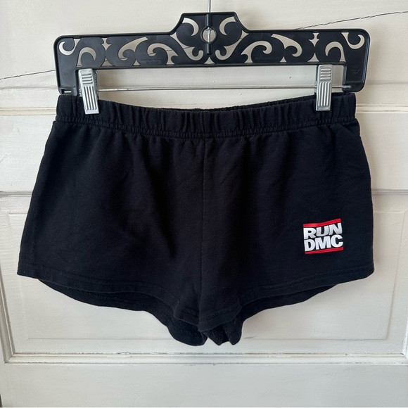 RUN DMC Black Sweat Shorts Terry Cloth Elastic Waist Licensed Womens Small - Picture 2 of 6